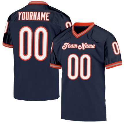 Custom Name Number Authentic Throwback Football Jersey - Personalized Navy White Orange Mesh Personalized Navy White-Orange