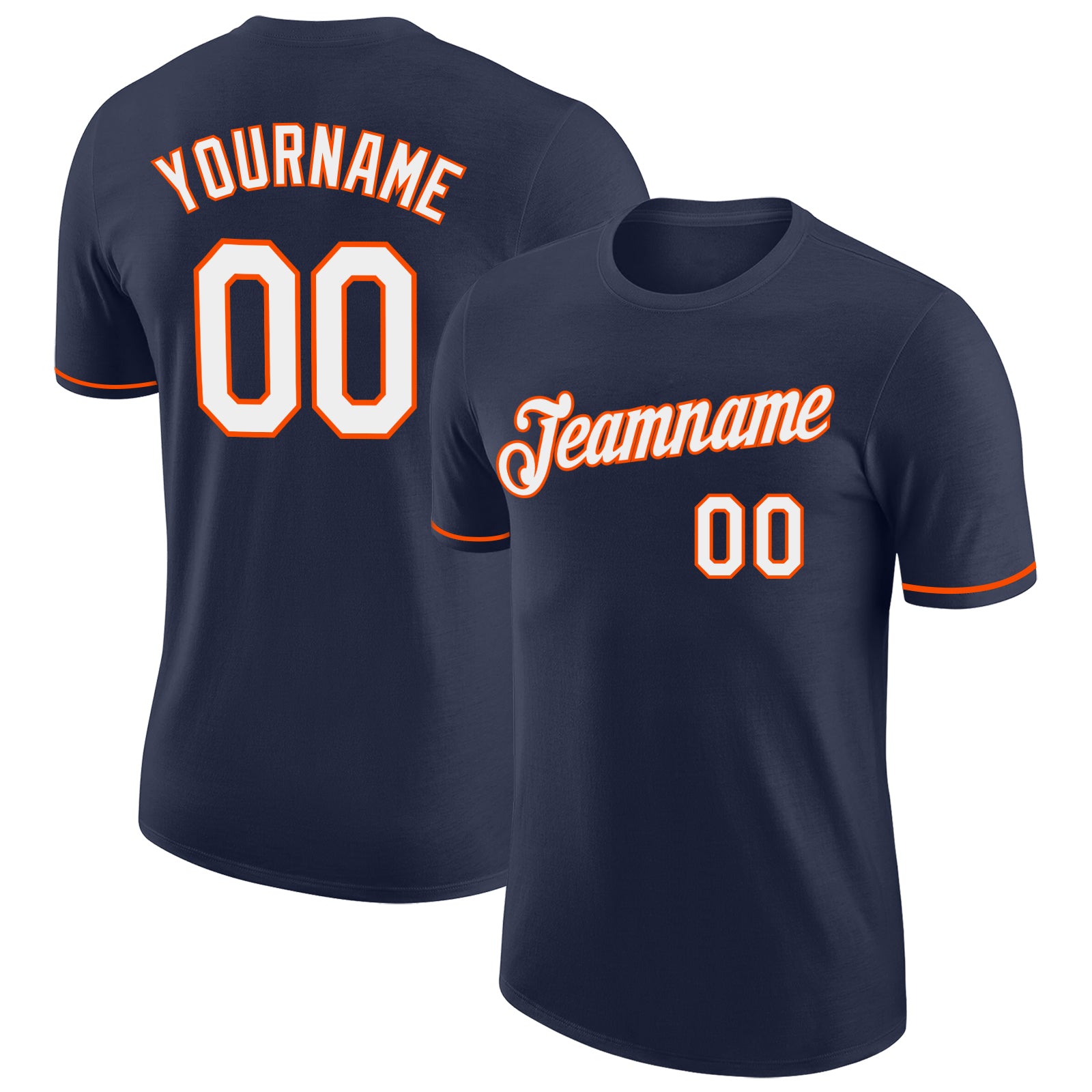 Custom Personalized Team Performance T-Shirt with Name and Number - Navy, White, and Orange Personalized Navy White-Orange