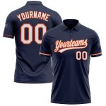 Custom Team Name Number Golf Polo Shirt - Personalized Navy White-Orange Performance Vapor Style Personalized Navy White-Orange
