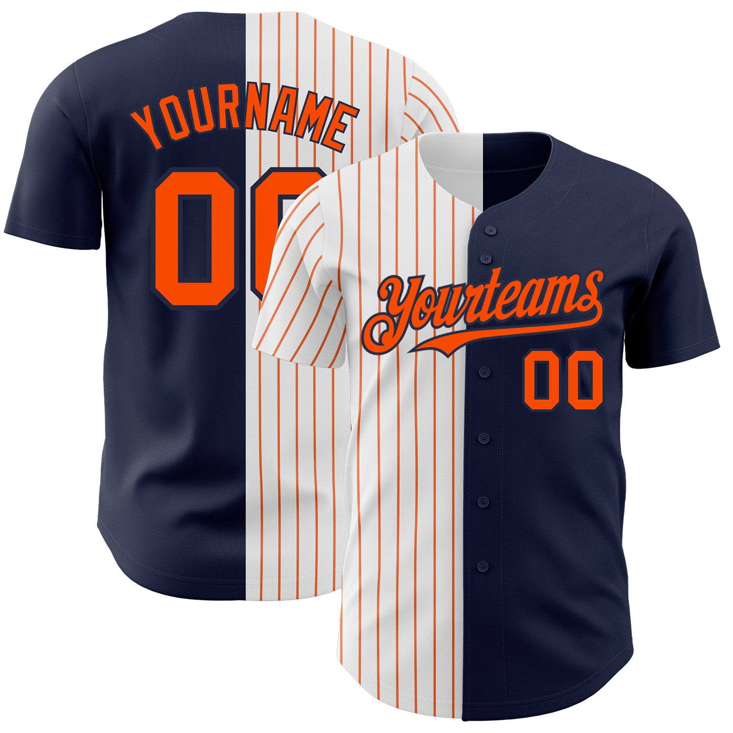 Custom Team Name Number Personalized Navy White Orange Pinstripe Baseball Jersey Authentic Fashion Personalized Navy White-Orange