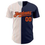 Custom Team Name Number Personalized Navy White Orange Pinstripe Baseball Jersey Authentic Fashion Personalized Navy White-Orange
