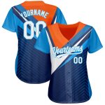 Custom Baseball Jersey with 3D Pattern Design in Navy, White & Orange-Sky Blue - Personalized Name & Number Personalized