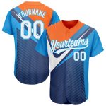 Custom Baseball Jersey with 3D Pattern Design in Navy, White & Orange-Sky Blue - Personalized Name & Number Personalized