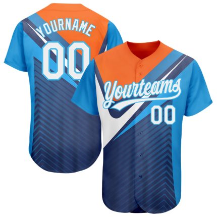 Custom Baseball Jersey with 3D Pattern Design in Navy, White & Orange-Sky Blue - Personalized Name & Number Personalized