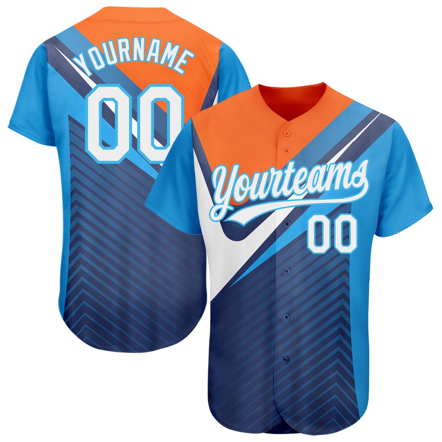 Custom Baseball Jersey with 3D Pattern Design in Navy, White & Orange-Sky Blue - Personalized Name & Number Personalized