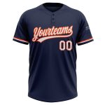 Custom Team Name & Number Unisex Softball Jersey - Personalized Navy White-Orange Two-Button Design Personalized Navy White-Orange