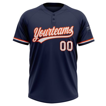 Custom Team Name & Number Unisex Softball Jersey - Personalized Navy White-Orange Two-Button Design Personalized Navy White-Orange