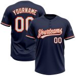 Custom Team Name & Number Unisex Softball Jersey - Personalized Navy White-Orange Two-Button Design Personalized Navy White-Orange