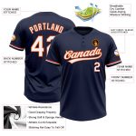 Custom Team Name & Number Unisex Softball Jersey - Personalized Navy White-Orange Two-Button Design Personalized Navy White-Orange