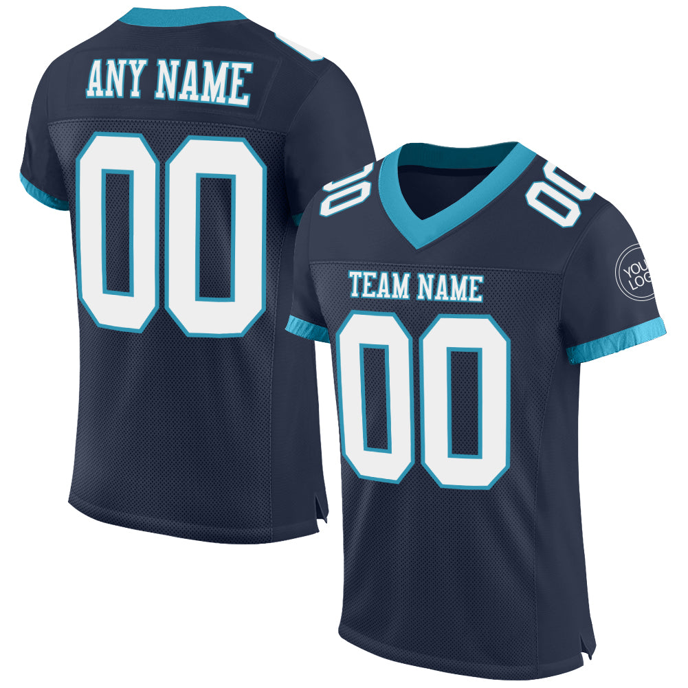Custom Personalized Navy Blue Panther Mesh Football Jersey with Name and Number Personalized Navy White-Panther Blue Mesh