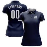 Custom Name and Number Navy White Performance Golf Polo Shirt - Personalized Team Apparel Personalized Navy White Performance