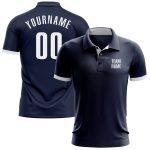Custom Name and Number Navy White Performance Golf Polo Shirt - Personalized Team Apparel Personalized Navy White Performance