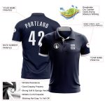 Custom Name and Number Navy White Performance Golf Polo Shirt - Personalized Team Apparel Personalized Navy White Performance