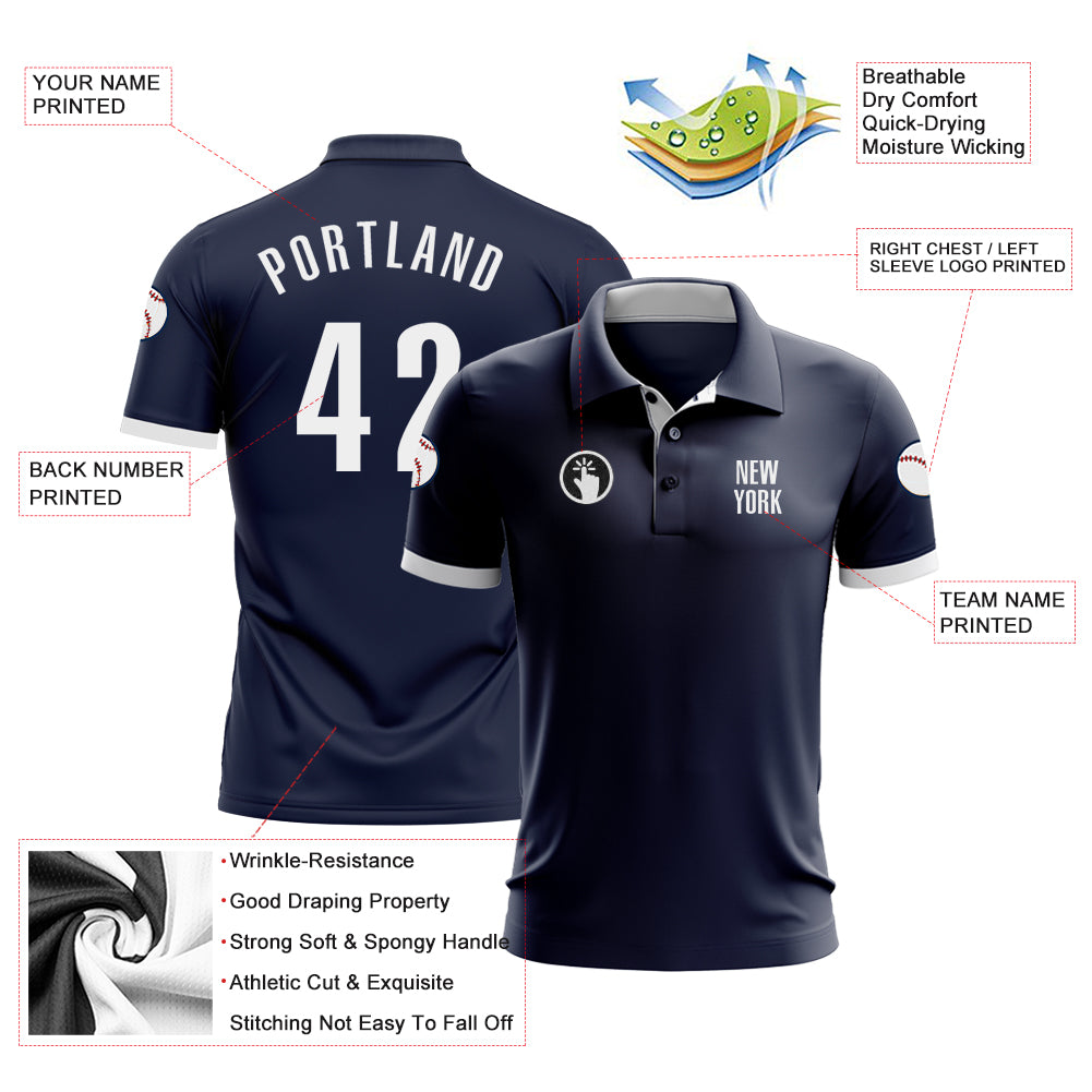 Personalized Navy White Performance Golf Polo Shirt Team Custom Name and Number Custom Name and Number Navy White Performance Golf Polo Shirt - Personalized Team Apparel Personalized Navy White Performance - Image 3