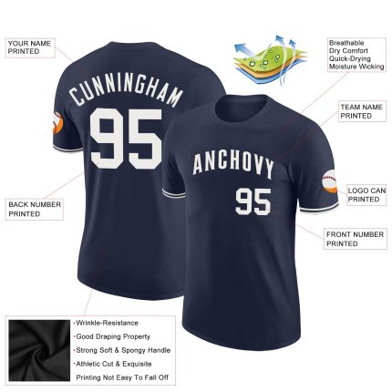 Custom Team Name Number Personalized Navy White Performance T-Shirt Personalized Navy White Performance T-Shirt Team Custom