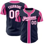 Custom Baseball Jersey with Personalized Name and Number - Navy White Pink, Team Colors, Authentic Arm Shapes Personalized