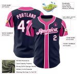 Custom Baseball Jersey with Personalized Name and Number - Navy White Pink, Team Colors, Authentic Arm Shapes Personalized