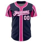 Custom Baseball Jersey with Personalized Name and Number - Navy White Pink, Team Colors, Authentic Arm Shapes Personalized