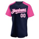 Custom Navy White-Pink Baseball Jersey with Name and Number | Personalized Authentic Raglan Sleeves Team Apparel Personalized