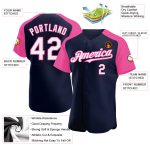 Custom Navy White-Pink Baseball Jersey with Name and Number | Personalized Authentic Raglan Sleeves Team Apparel Personalized