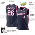Custom Name Number Authentic Basketball Jersey - Personalized Navy White Pink Team Throwback Jersey Personalized Navy White-Pink