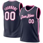 Custom Name Number Authentic Basketball Jersey - Personalized Navy White Pink Team Throwback Jersey Personalized Navy White-Pink