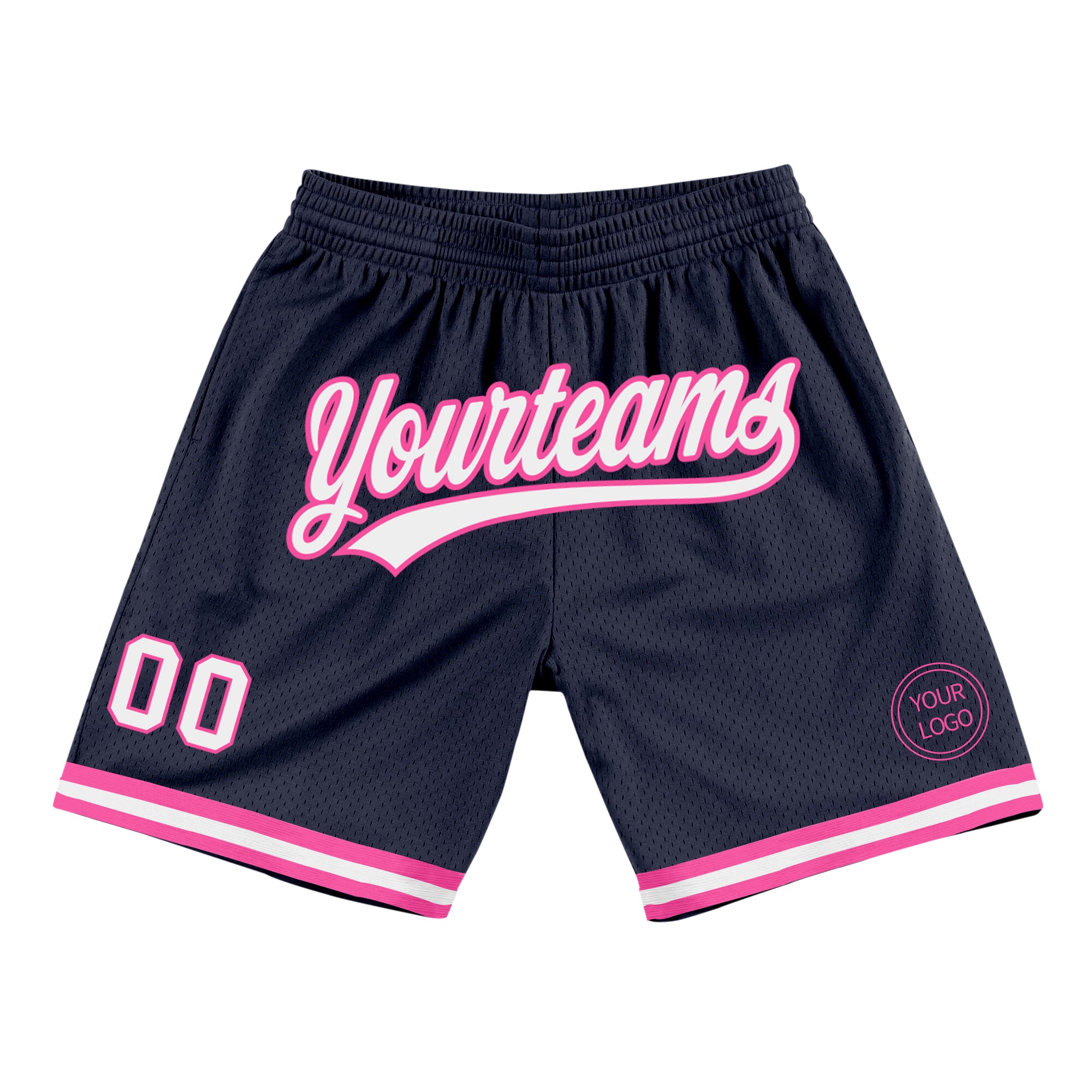 Custom Name and Number Personalized Throwback Basketball Shorts Navy Pink White Personalized Navy White-Pink Authentic Throwback