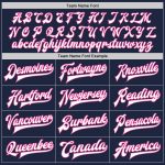 Custom Team Name and Number Navy White Pink Two Tone Bomber Varsity Full-Snap Letterman Jacket Personalized Navy White-Pink