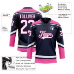 Custom Name Number Jersey - Personalized Navy White-Pink Hockey Lace Neck Team Apparel Personalized Navy White-Pink Hockey