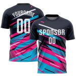 Custom Soccer Uniform Jersey Personalized with Name & Number in Navy, White, Pink & Light Blue Personalized Navy White Pink-Light