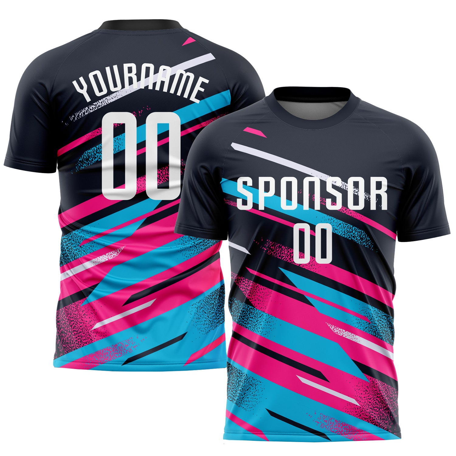 Custom Soccer Uniform Jersey Personalized with Name & Number in Navy, White, Pink & Light Blue Personalized Navy White Pink-Light