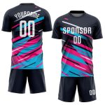 Custom Soccer Uniform Jersey Personalized with Name & Number in Navy, White, Pink & Light Blue Personalized Navy White Pink-Light