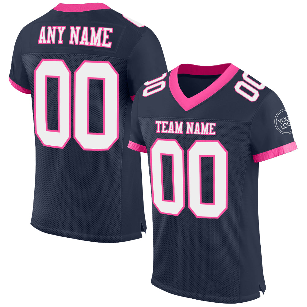 Custom Team Football Jersey with Personalized Name and Number - Navy White Pink Mesh Authentic Design Personalized Navy White-Pink