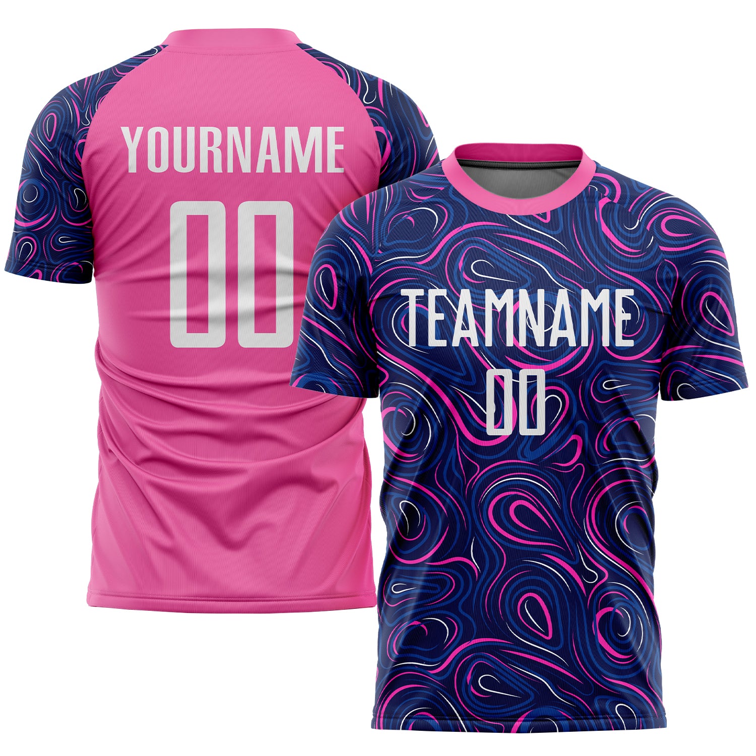 Custom Sublimation Soccer Uniform Jersey with Personalized Name and Number - Navy White-Pink Team Gear Personalized Navy