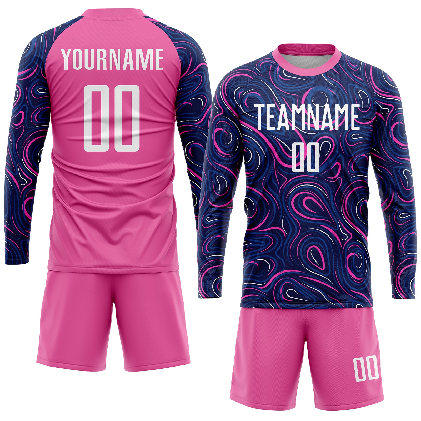 Personalized Navy White-Pink Sublimation Soccer Uniform Jersey Team Custom Name and Number Custom Sublimation Soccer Uniform Jersey with Personalized Name and Number - Navy White-Pink Team Gear Personalized Navy - Image 4