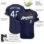 Custom Name Number Authentic Baseball Jersey - Personalized Navy White Pinstripe Design Personalized Navy White Pinstripe