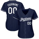 Custom Name Number Authentic Baseball Jersey - Personalized Navy White Pinstripe Design Personalized Navy White Pinstripe