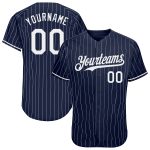 Custom Name Number Authentic Baseball Jersey - Personalized Navy White Pinstripe Design Personalized Navy White Pinstripe