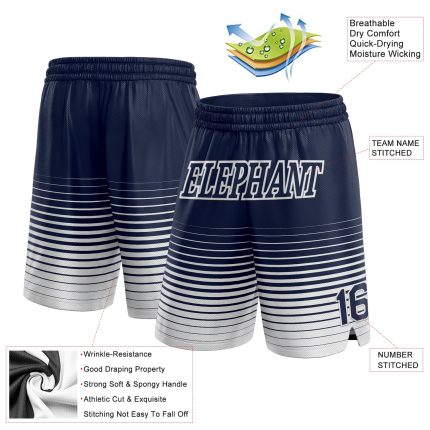 Custom Name Number Basketball Shorts - Personalized Navy White Pinstripe Fade Fashion Authentic Personalized Navy White Pinstripe
