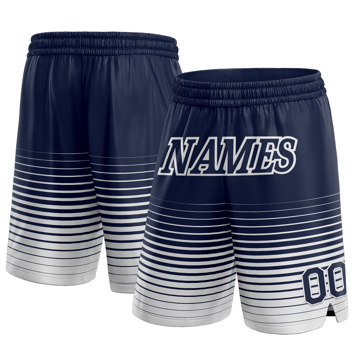 Custom Name Number Basketball Shorts - Personalized Navy White Pinstripe Fade Fashion Authentic Personalized Navy White Pinstripe
