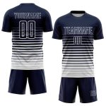 Personalized Soccer Uniform Jersey with Custom Name & Number - Navy White Pinstripe Fade Design Personalized Navy White Pinstripe