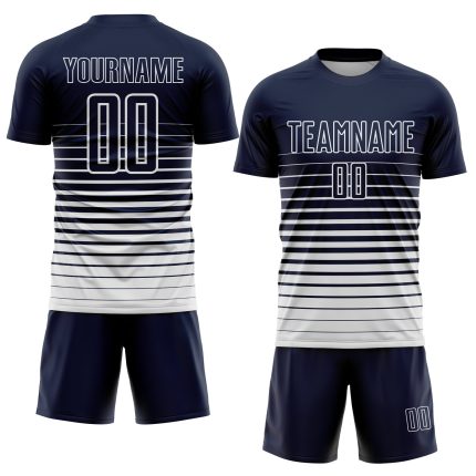 Personalized Soccer Uniform Jersey with Custom Name & Number - Navy White Pinstripe Fade Design Personalized Navy White Pinstripe