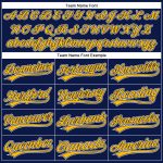 Personalized Gold Authentic Baseball Jersey - Navy White Pinstripe Design Personalized Navy White Pinstripe Gold Authentic