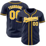 Custom Navy White Pinstripe Gold Baseball Jersey with Personalized Name and Number - Authentic Team Apparel Personalized