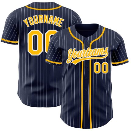 Custom Navy White Pinstripe Gold Baseball Jersey with Personalized Name and Number - Authentic Team Apparel Personalized