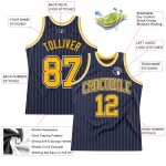 Custom Name Number Personalized Navy White Pinstripe Gold Basketball Jersey Authentic Personalized Navy White Pinstripe Gold
