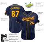 Custom Name Number Authentic Baseball Jersey - Navy White Pinstripe Gold Orange Personalized Navy White Pinstripe Gold-Orange