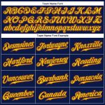 Custom Name Number Authentic Baseball Jersey - Navy White Pinstripe Gold Orange Personalized Navy White Pinstripe Gold-Orange