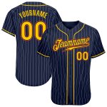 Custom Name Number Authentic Baseball Jersey - Navy White Pinstripe Gold Orange Personalized Navy White Pinstripe Gold-Orange