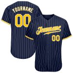 Personalized Custom Name Number Authentic Baseball Jersey Navy White Pinstripe Gold White Personalized Navy White Pinstripe
